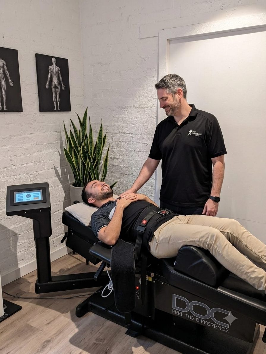Dr Jeremy treating a patient on the spinal decompression table